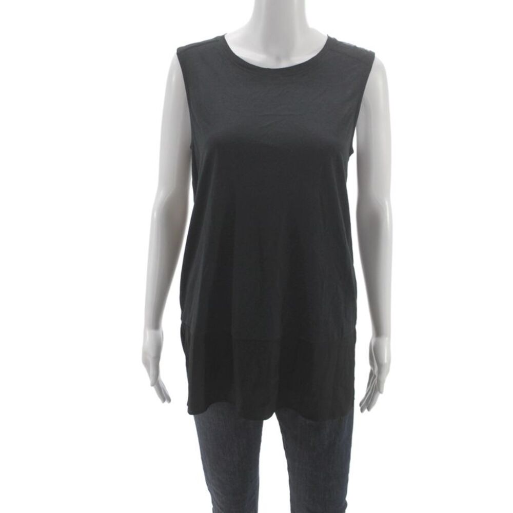 Luisa Cerano Women Sleeveless Tunic Tank Top Black Crew Neck Size 6